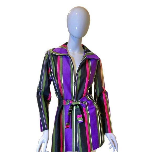 Vintage 70s Striped V Neck Long Sleeve Blouse Jacket Medium - Picture 1 of 10